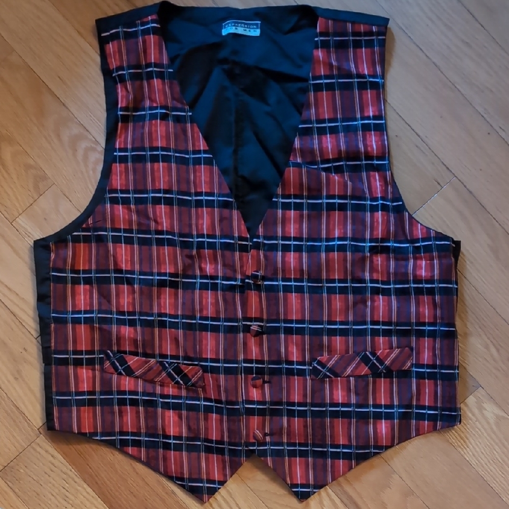 Expressions Red and Black Plaid Vest